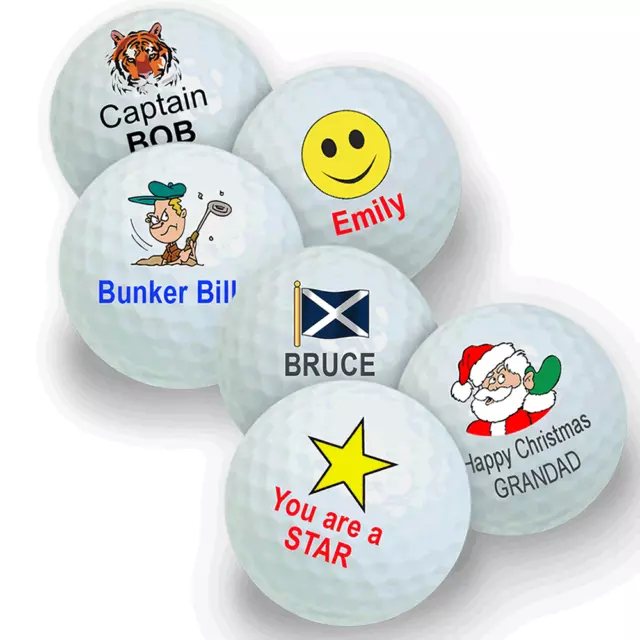 3 Ball Pack of Personalised Golf Balls with any name or wording and a design