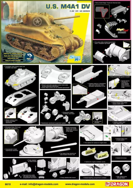 Dragon 1/35 U.S. M4A1 DV (w/ Magic Tracks) Plastic Model Kit DR6618