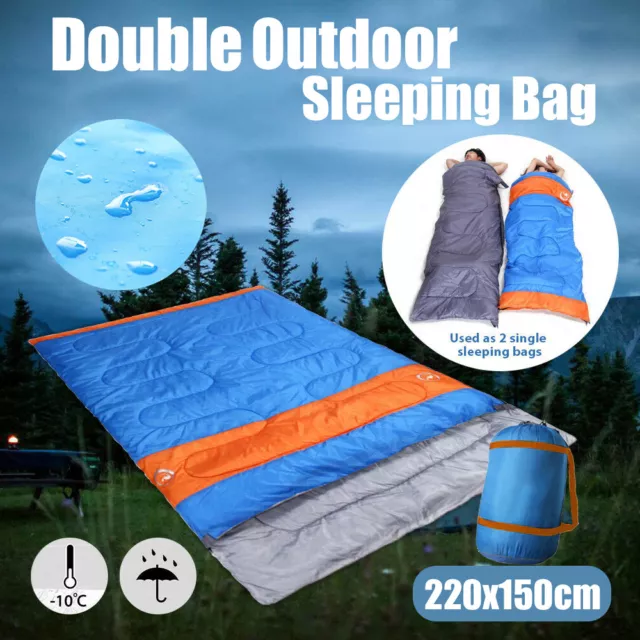 -10°C Double Outdoor Camping Sleeping Bag Hiking Thermal Winter 220x150cm