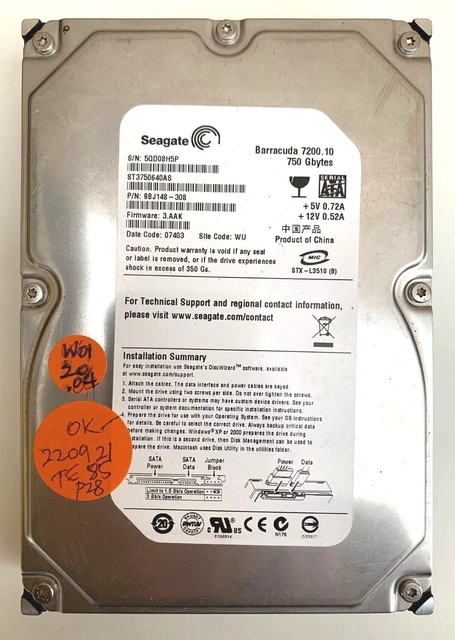 ➔ Hard drive: Seagate 750Gb Barracuda 7200.1 SATA ST3750640AS 9BJ148 •FREE Post•