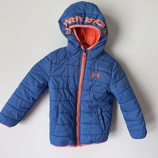 Under Armour Boys Size 5 Hooded Coat Youth Puffer Coat Winter Blue Orange UA