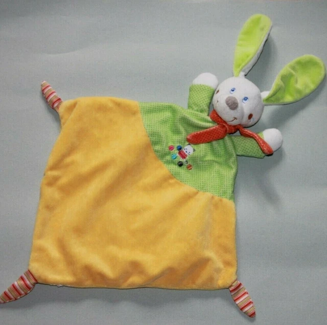 Doudou Mots D'enfants Lapin Plat Jaune Vert Echarpe Orange  Tbe