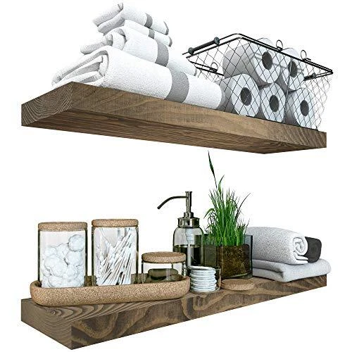Reclaimed Wood Floating Shelves Set of 2 - Rustic Shelf 24 inch - Made in Grey