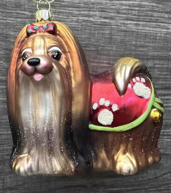 Christmas Ornament SUMMIT Yorkshire Yorkie Terrier Mercury Glass Dog  3.5"