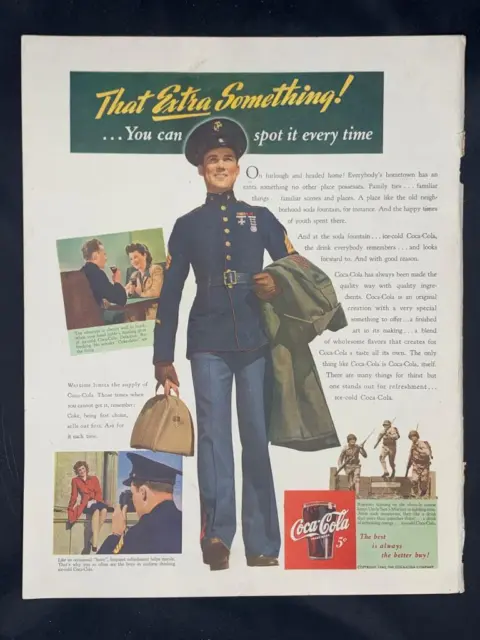 Magazine Ad* - 1943 - Coca Cola / Coke - World War 2 - Marines