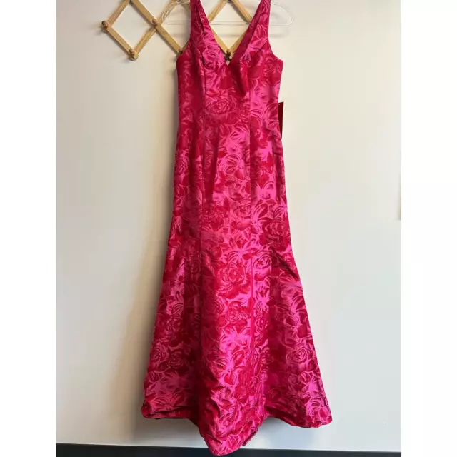 CARMEN MARC VALVO Jacquard Floral Ruffle Evening Gown Fuschia Red NWT Size 6 3
