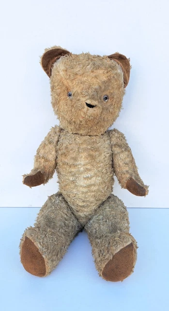 OURS ANCIEN PELUCHE 54 CM REMBOURRAGE PAILLE VINTAGE 1950 OLD TEDDY Bear M389 Imgx2000 3253