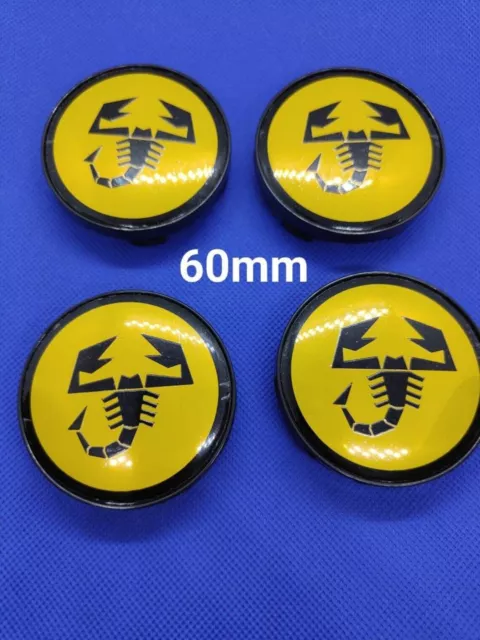 4 Caches Moyeu ABARTH Jante Centre De Roue 60mm Insigne Logo Fiat Abarth jaune n