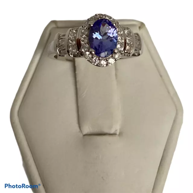 AA Tanzanite Natural Cambodian Zircon 925 Sterling Silver Ring Size N-7 1.5 Ct.