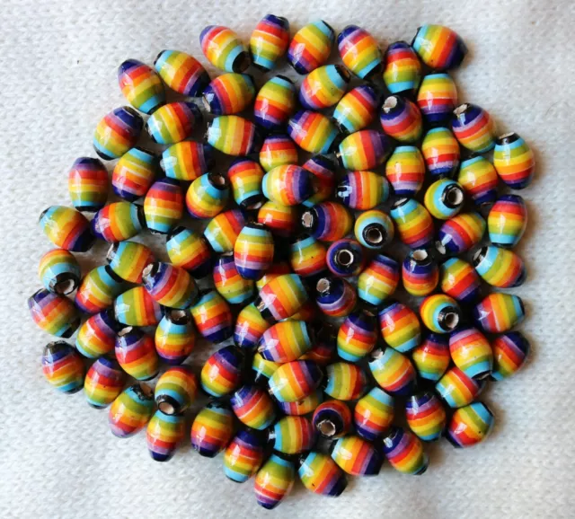 25 Keramik Perlen Peru 14 mm, Regenbogen bunt oval Indianer Schmuck Perle