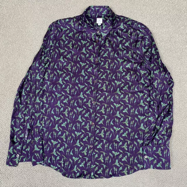 PS PAUL SMITH Shirt Womens Sz 46 UK 12 Blue Green Long Sleeve Bird Print Viscose 2