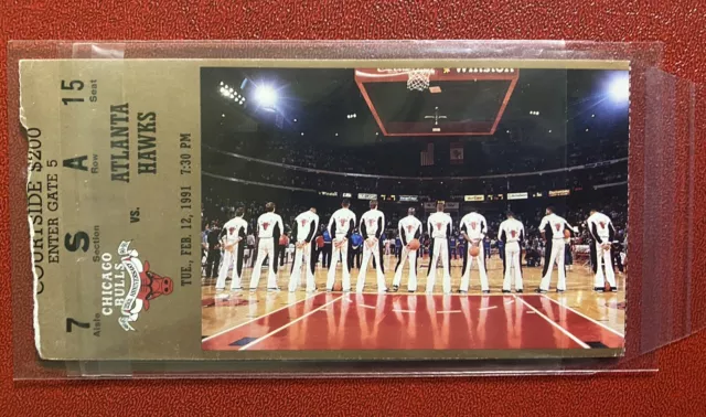 1991 Feb. 12th. CRTSIDE Chicago Bulls vs Hawks Gold Ticket Michael Jordan 32pts.