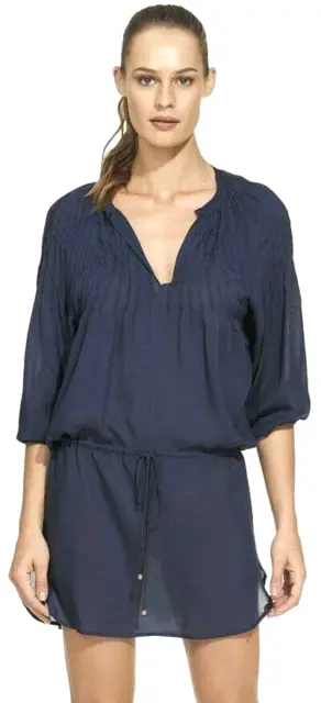 ViX PAULA HERMANNY Midnight Sara Caftan Sz Small Navy Blue Cover Up Dress Top