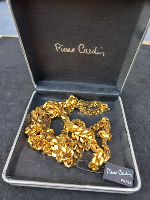 Collier Vintage Plaqué Or Pierre Cardin - Bleu Roi Brillant - Modèle 1616 - État Impeccable