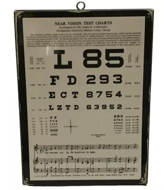 Vintage Near Vision Test Charts Two Sided Dr James Lebensohn  1935 Optical
