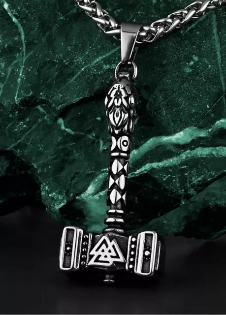 Thors Hammer Necklace - Mjolnir - Valknut Rune Viking Necklace - Viking Jewelry