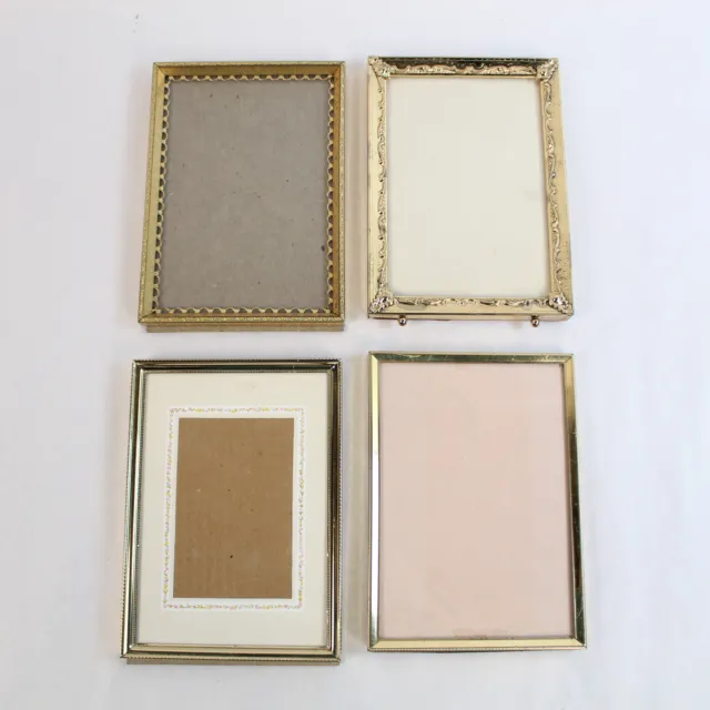 Lot of 4 Picture Photo Frames Thin Gold Toned Rear Loading 5 x 7 & 3 x 5 Decor