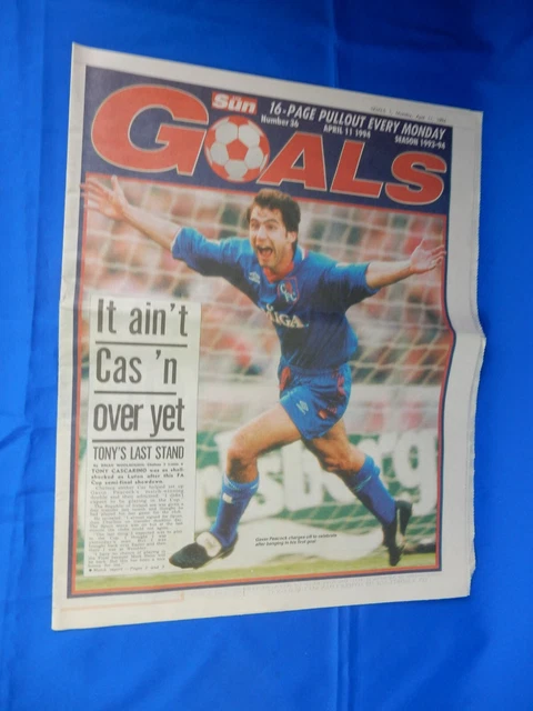 The Sun  11/04/1994 Pull-Out Chelsea v Luton F.A cup Semi - Palace v Millwall