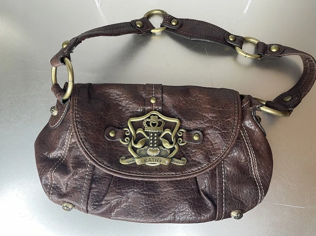 Kathy Van Zeeland Brown Mini Shoulder Purse Vegan Leather Chunky Hardware Y2K