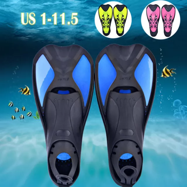 US Size 1-11.5 Swim Fins Snorkeling Short Blade Diving Fins Training Flippers