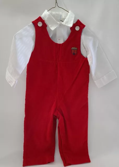 Baby Toddler Boy Red Overalls White Button Up Shirt Outfit 18 Months  Vintage ⬇