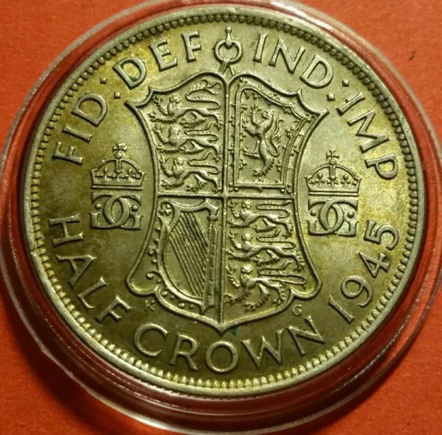 1945 Xf Half Crown George Vi British Silver Coin Protective Capsule