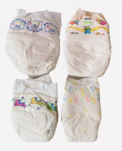 4 Vintage Muppet Babies Plastic Backed Diapers Henson Pampers Newborn/Size 1