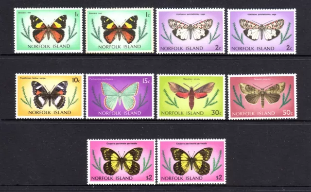 1976 ***MUH*** (Aust.) NORFOLK Island (10) Assorted BUTTERFLIES 1 cent to $2.00.