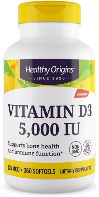 Healthy Origins, Vitamin D3, 5000IU, 360 Weichkapseln - Blitzversand