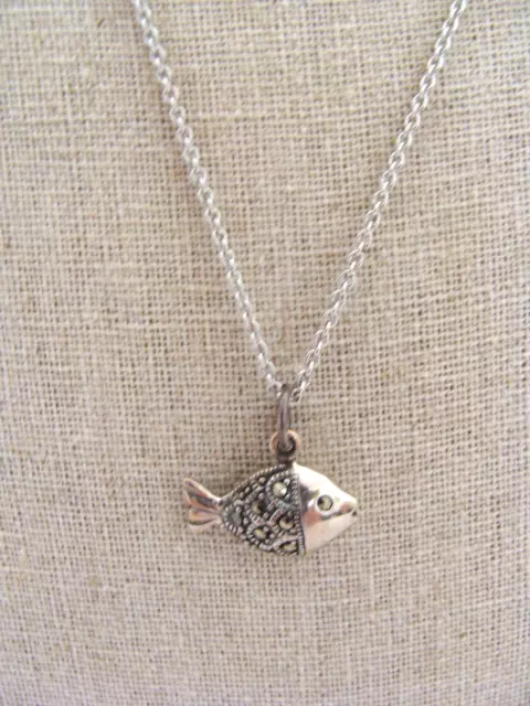 Judith Jack Sterling Silver Necklace With Sterling & Marcasite Fish Pendant