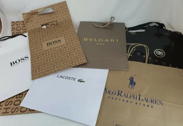 Paquete de 8 bolsas de papel de diseñador BVLGARI LACOSTE RALPH LAUREN GREGORY Hugo Boss