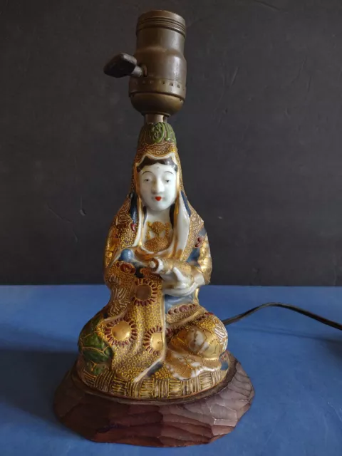 VINTAGE JAPANESE KUTANI Lamp Figurine Satsuma Porcelain Goddess