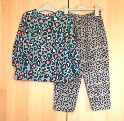 Next Girls Turquoise Animal Print Top & Grey Brushed Joggers  Age 3-4 Years BNWT