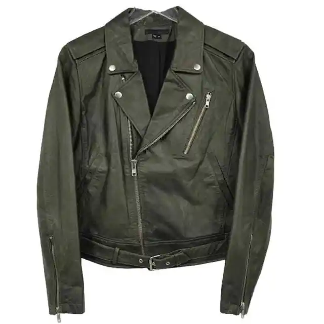 Theory Speed ​​Leather Sahral Moto Jacket S Notched Lapel Off-Center Zip Cowhide