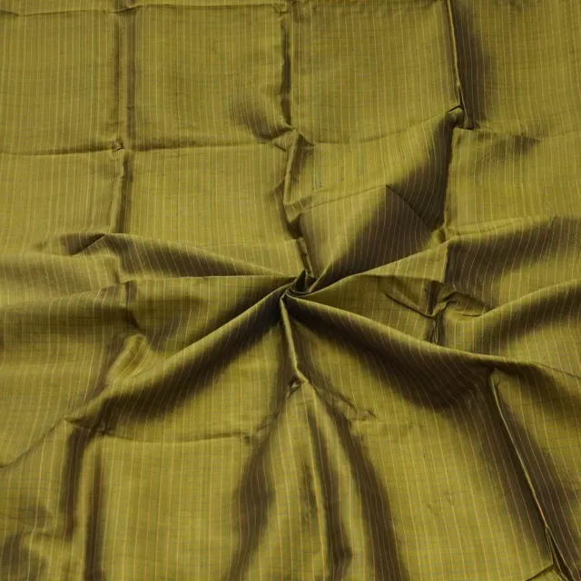 Vintage Olive Green 100% Pure Silk Handloom Sari Remnant 5YD Craft Fabric Scrap