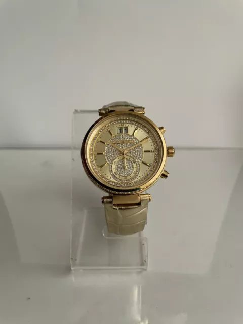 Michael Kors Mk2444 Women's Sawyer Champagne Dial Gold-Tone Leather Watch