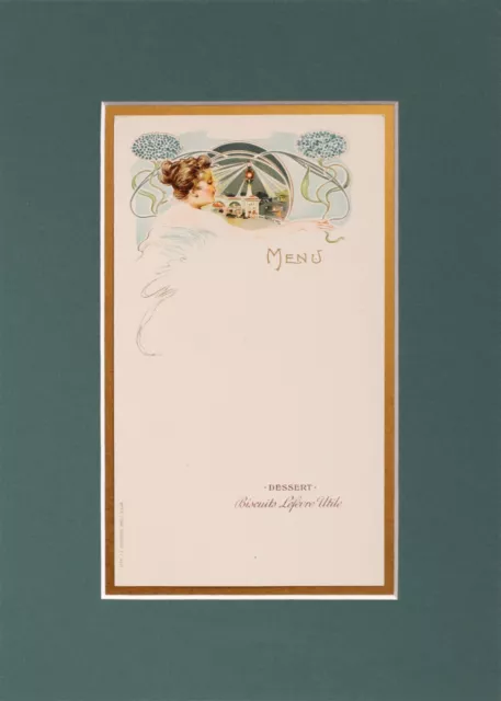 1900 Original French Advertising Menu (Woman/Lighthouse) Matted, Vintage Kitchen