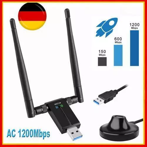 WIFI Adapter WLAN USB 3.0 Stick 1200Mbps 5GHz Dual Band Dongle Antenne für PC DE