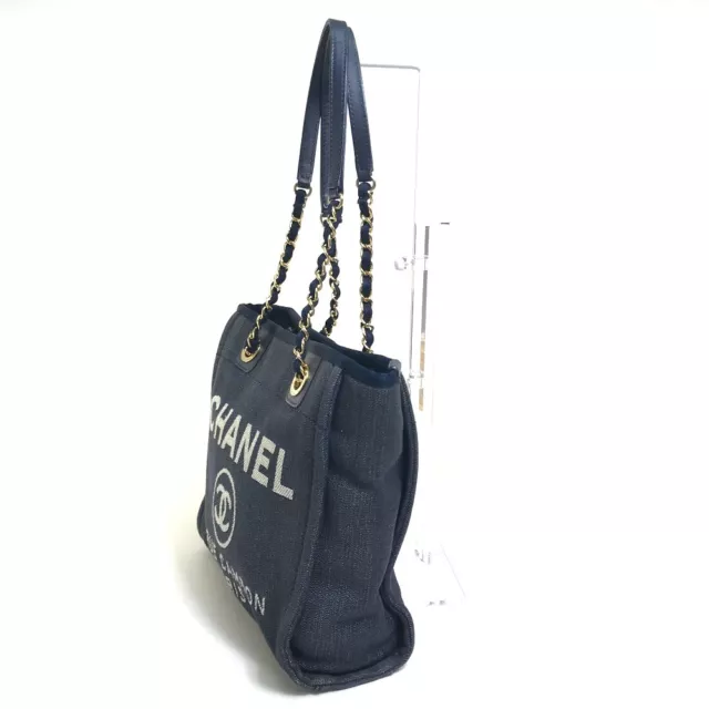 Sac bandoulière chaîne Chanel Deauville PM sac fourre-tout denim toile 25,5  cm x