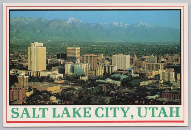 Salt Lake City Utah~Aerial View & Wasatch Mountains~Continental Postcard