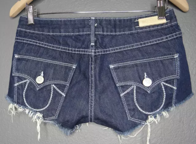 TRUE RELIGION Joey Cut-Off Mini Shorts – Blue Denim Jean – Size 26.