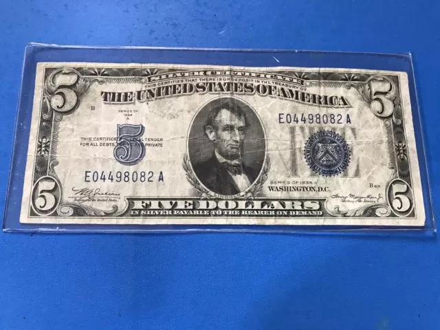1934 A Blue Seal $5 Five Dollar Silver Certificate  .....Loc. #5c