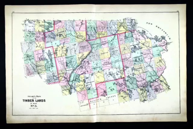 1900 Stuart Maine Map Timber Lands Aroostook Penobscot Hancock County Lincoln ME