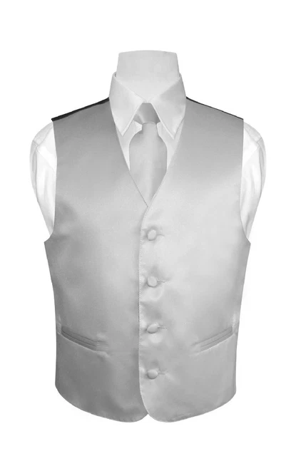 BOY'S Dress Vest & NeckTie Solid SILVER GREY Color Neck Tie Set Boys Size 6