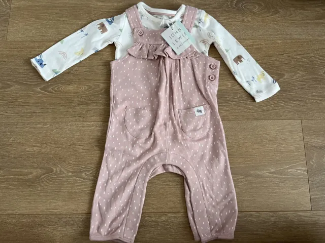 John Lewis baby girls dungaree all in one outfit age 3-6 months pink set outfit