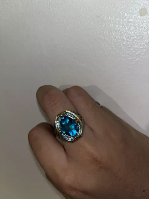 turkish handmade silver mens ring, Blue Gem 2