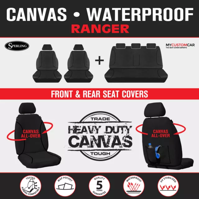 Ford Ranger PX Dual Cab 2015-2022 TRADIES Black Canvas Car Seat Covers