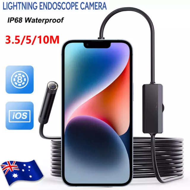 HD Endoscope Borescope Snake Inspection Camera 8 LED Waterproof For IOS iPhone