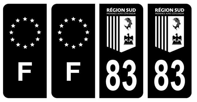 Lot De 4 Autocollants Département 84 Vaucluse - Plaque Immatriculation Noir & F France