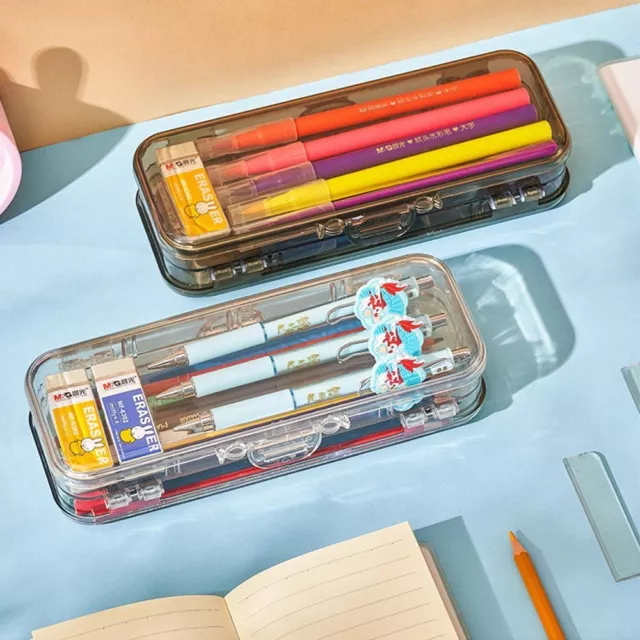 Large Capacity Transparent Stationery Box Pencil Case Pencil Box Storage Case